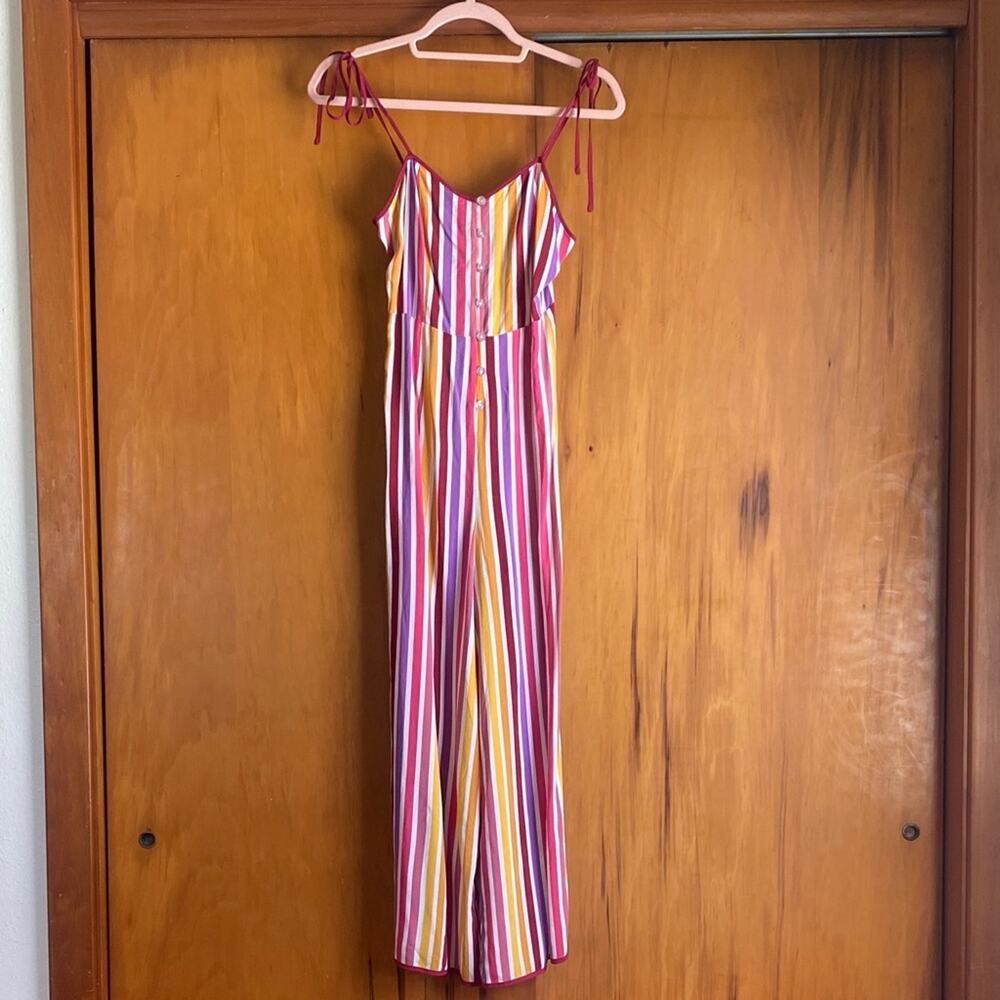 Tularosa Multicolor Striped Crop Wide Leg Jumpsuit Shoulder Ties Empire P2P 15”